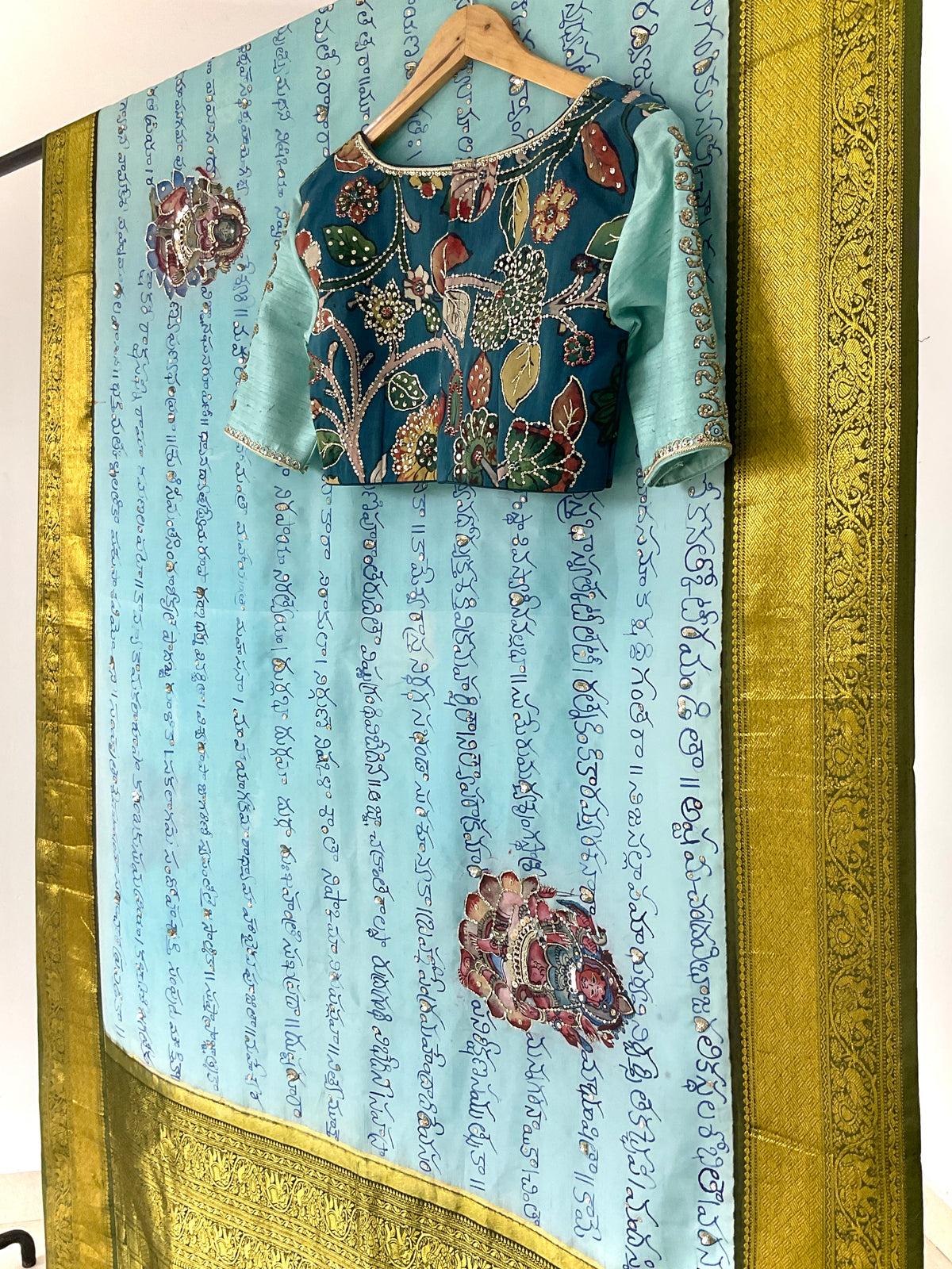 Hand-Painted Kalamkari Scripted Lalitha Sahasranamam Themed Saree
