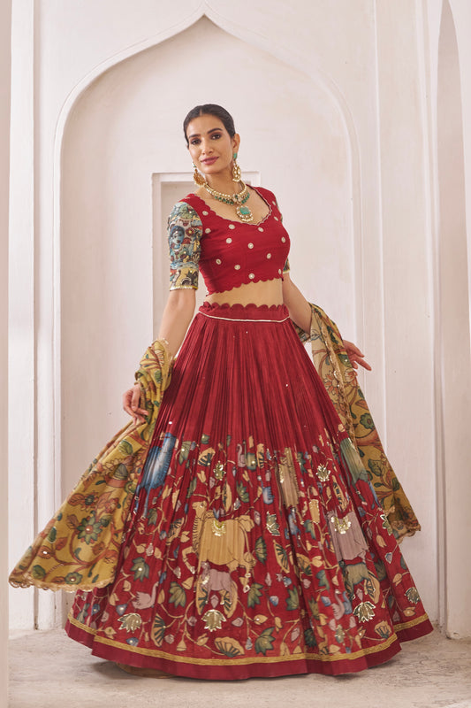 Maroon Pichwai Kalamkari Lehenga Set