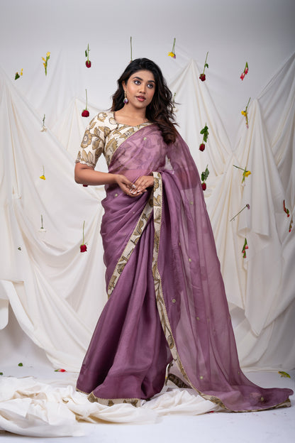 Grape Saree Set With Kalamkari Detailing