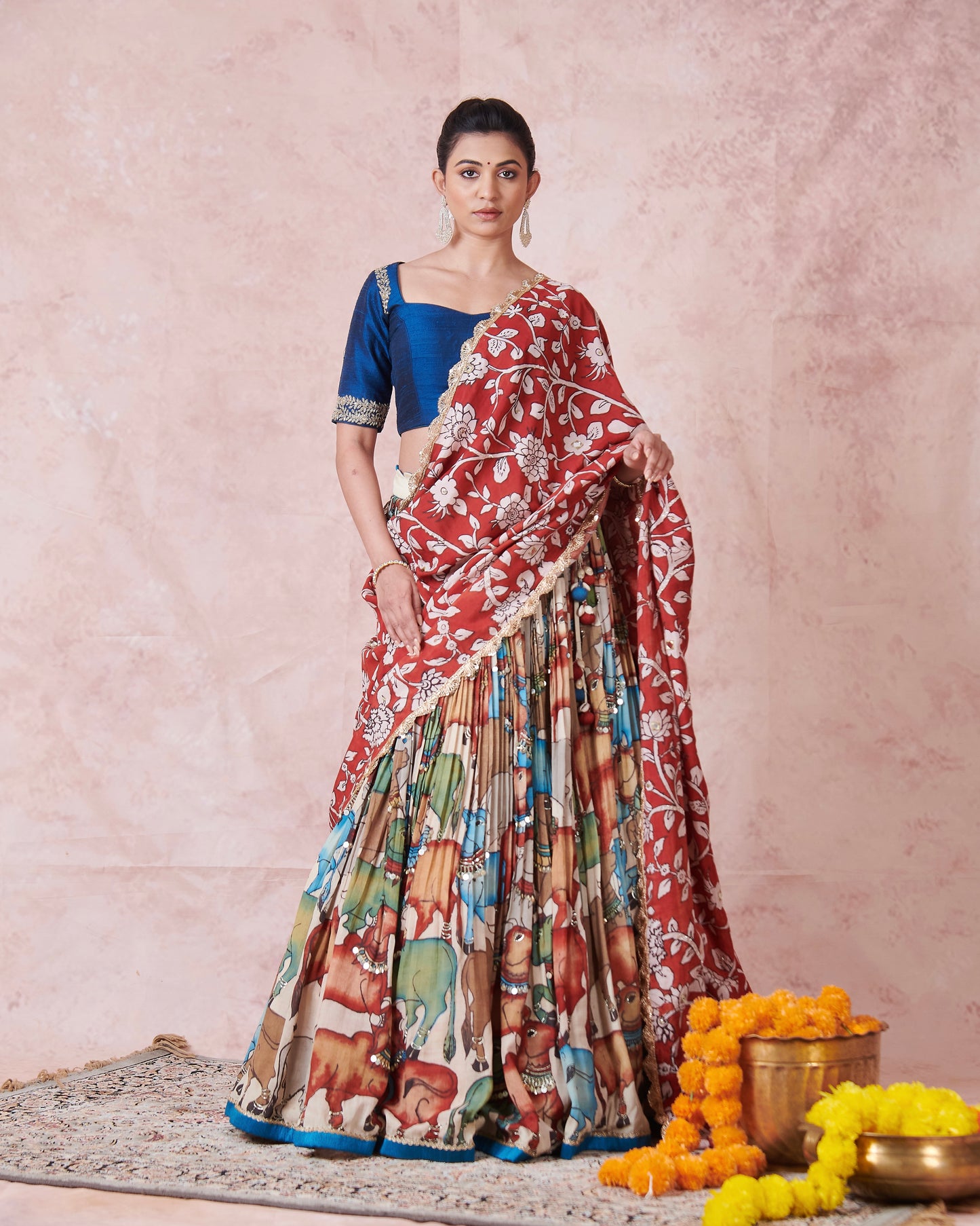 Ivory Pichwai Theme Kalamkari Lehenga Set