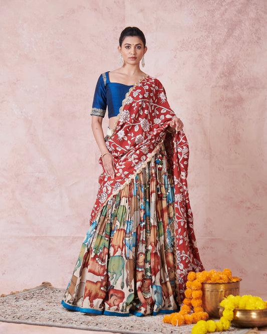 Ivory Pichwai Theme Kalamkari Lehenga Set