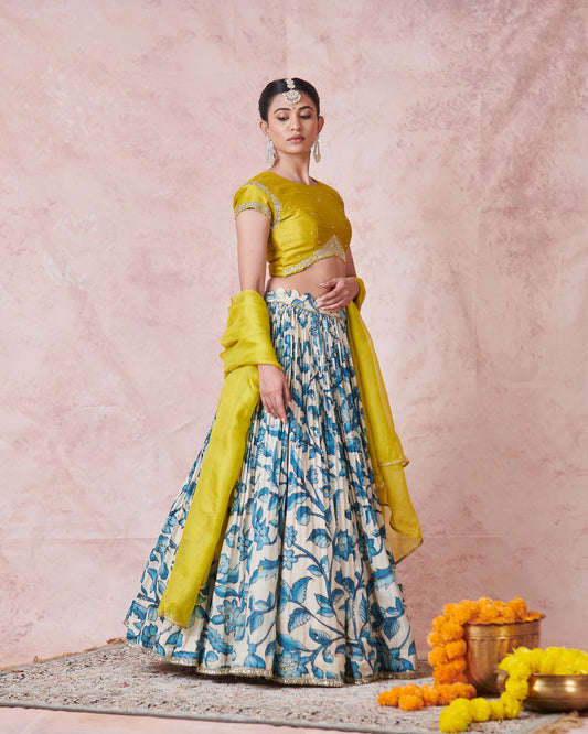 Ivory Floral Kalamkari Lehenga Set