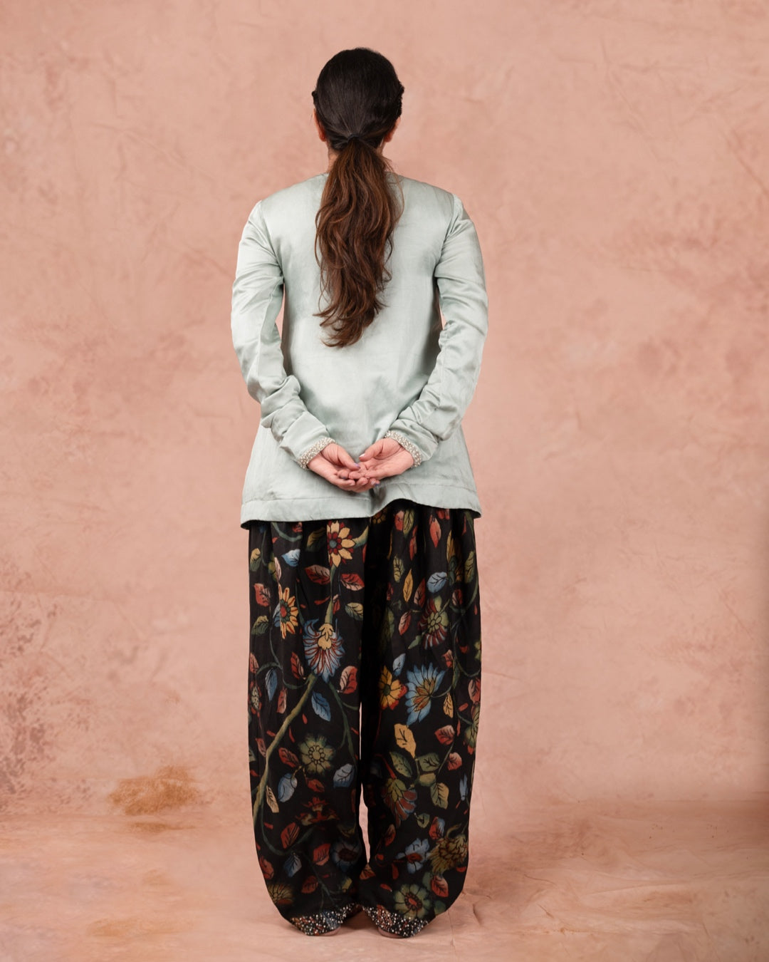 Ice-Blue Kurta With Kalamkari Dhoti Pants