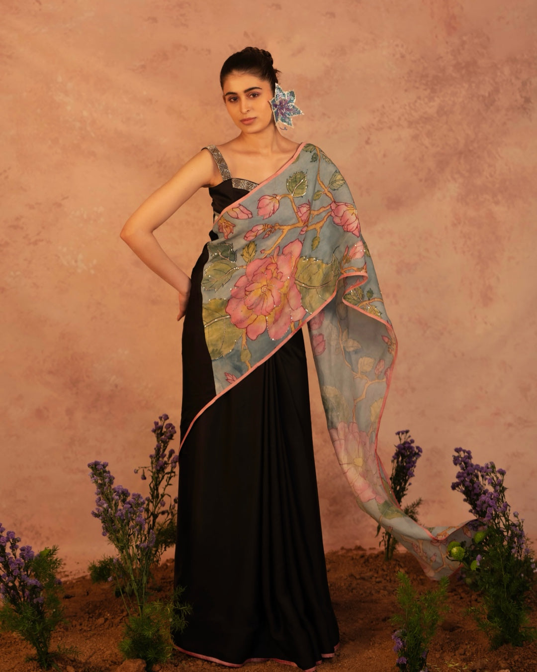 Noir Kalamkari Fusion Saree Set