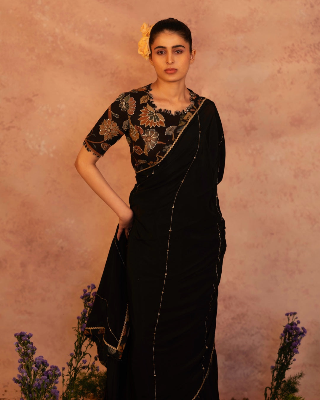 Noir Kalamkari Blouse Saree Set