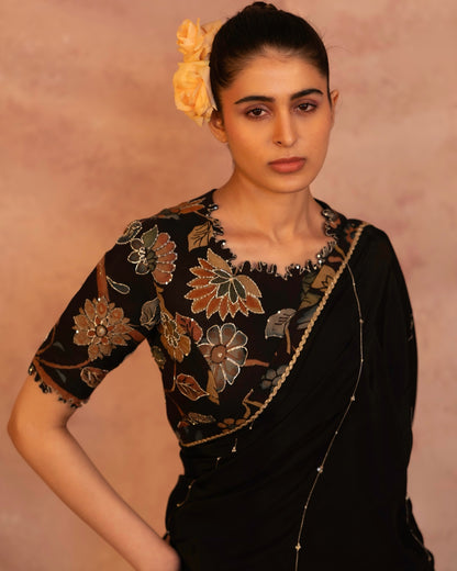 Noir Kalamkari Blouse Saree Set