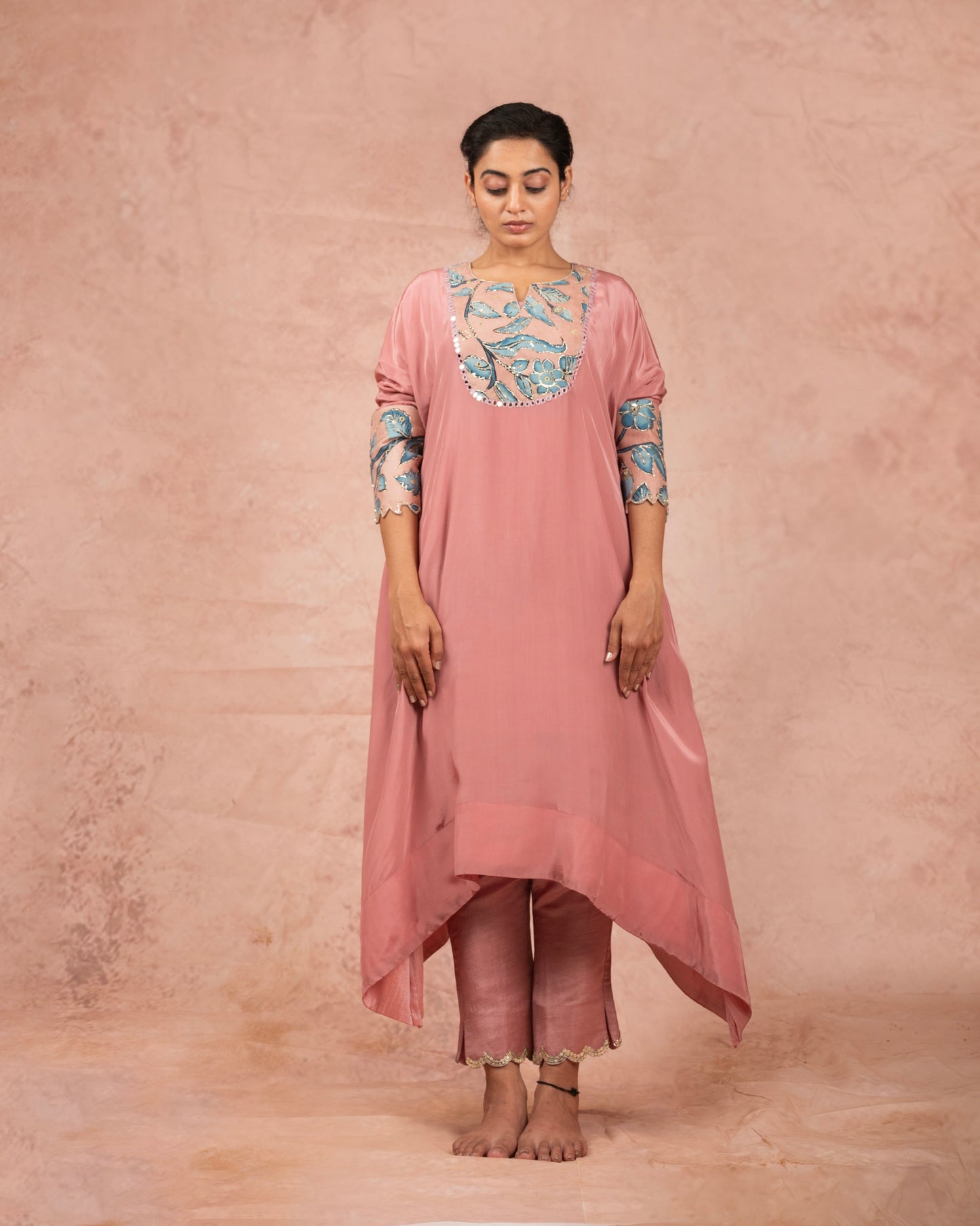 Sandrose-Pink Kalamkari Panel Kaftan Set