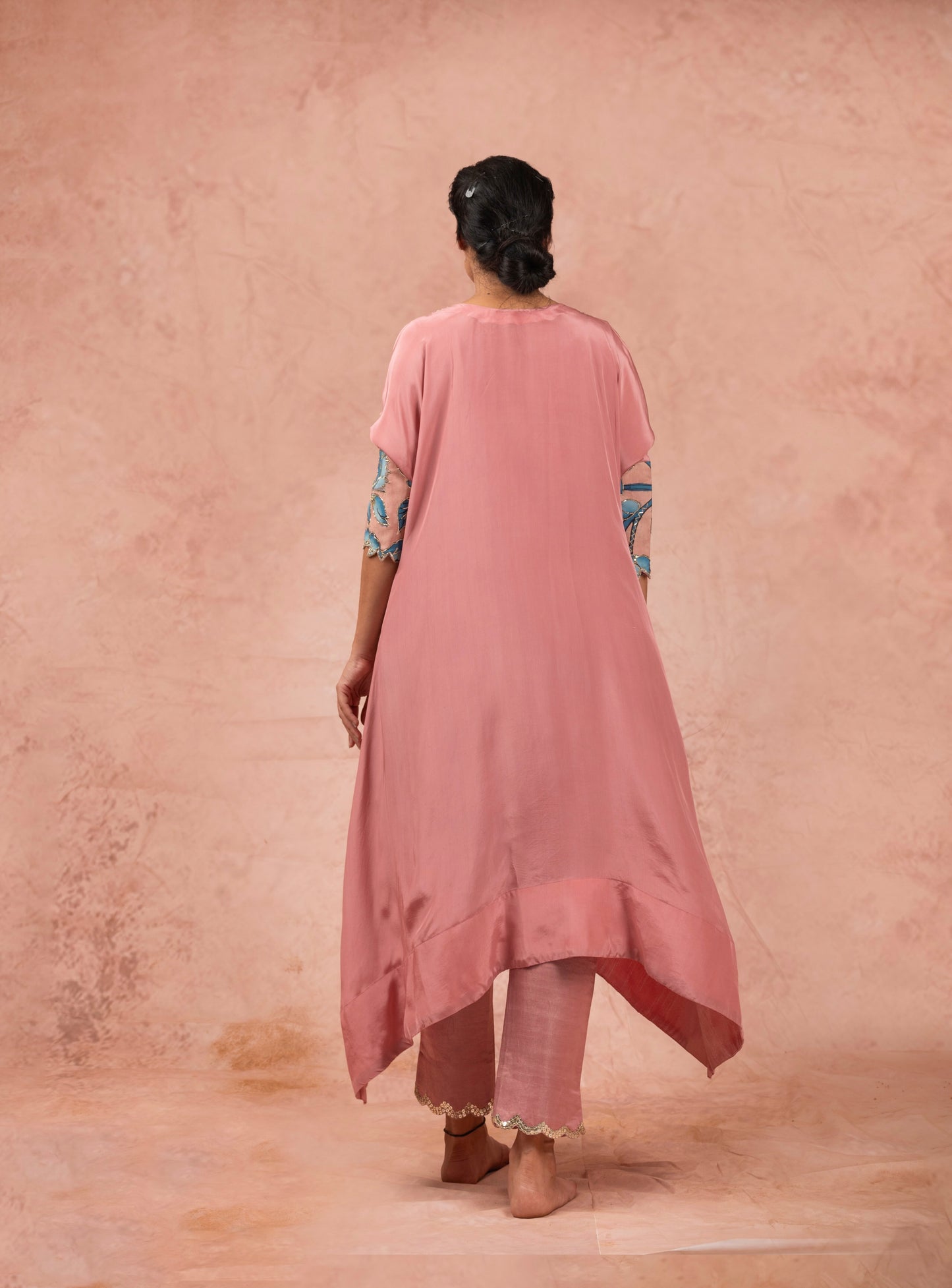 Sandrose-Pink Kalamkari Panel Kaftan Set