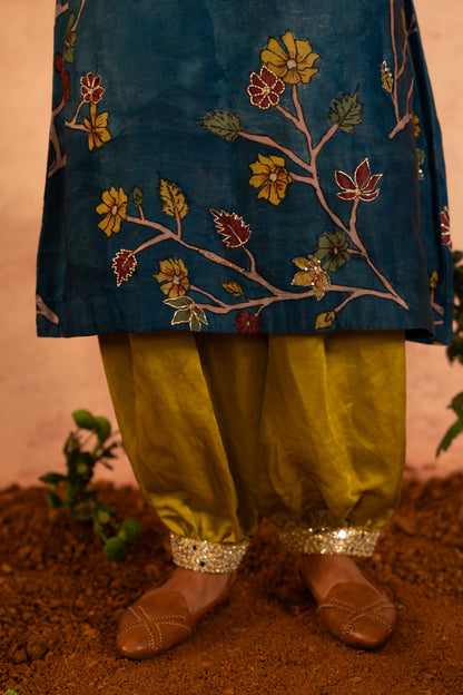 Indigo-Blue Kalamkari Bird Cage Kurta Set