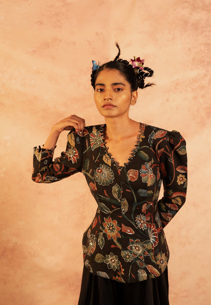 Noir Kalamkari Jacket Palazzo Set