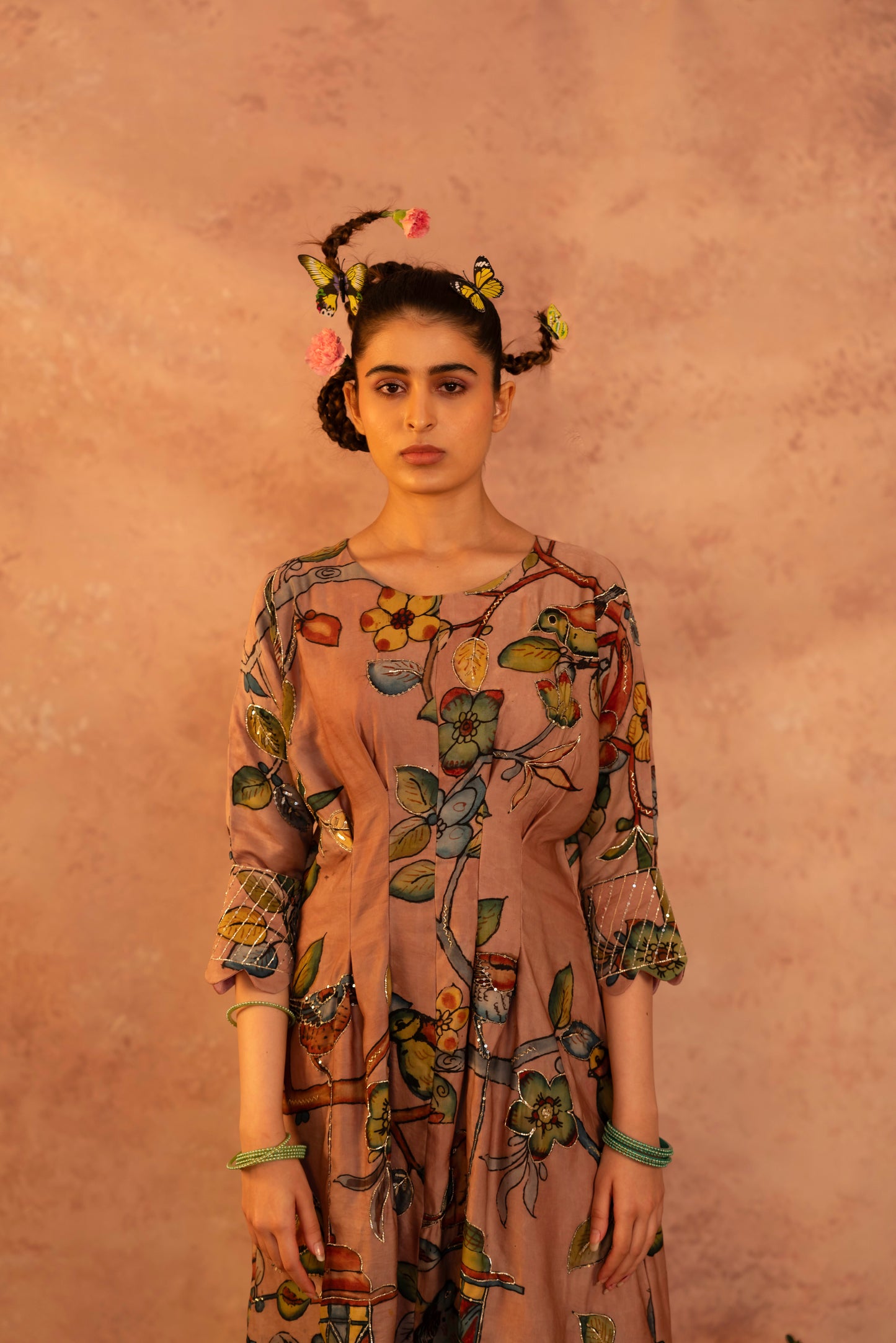 Sandrose-Pink Kalamkari Pleated Tunic Set